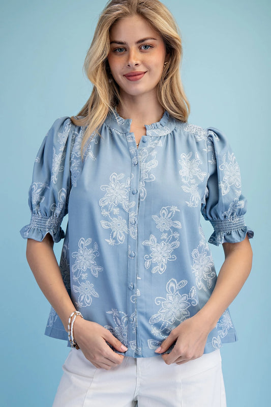 GiGiO Chambray Floral Top