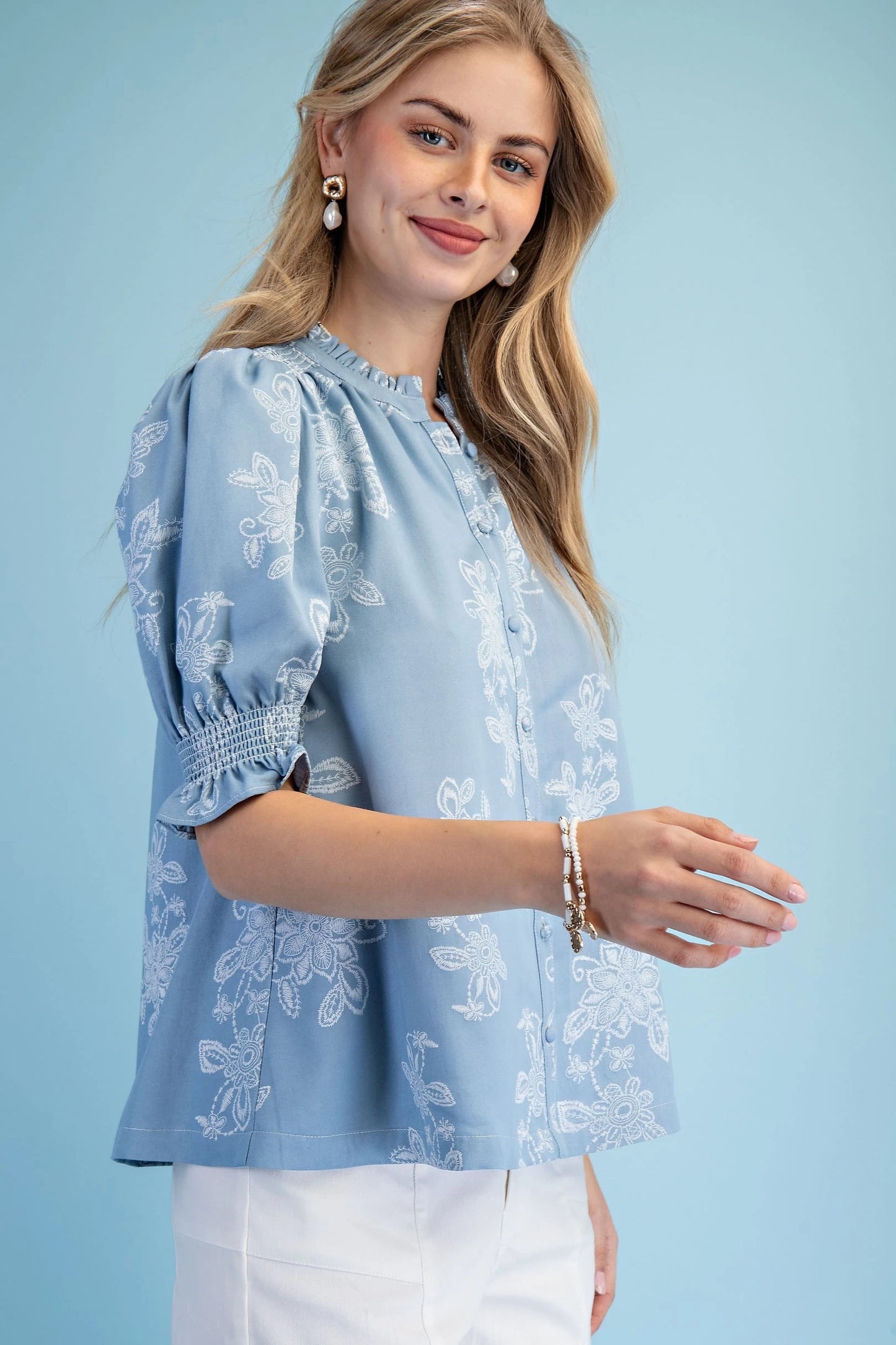GiGiO Chambray Floral Top