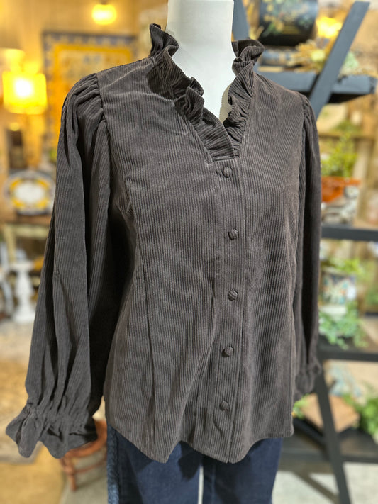 Umgee Chocolate Corduroy Blouse