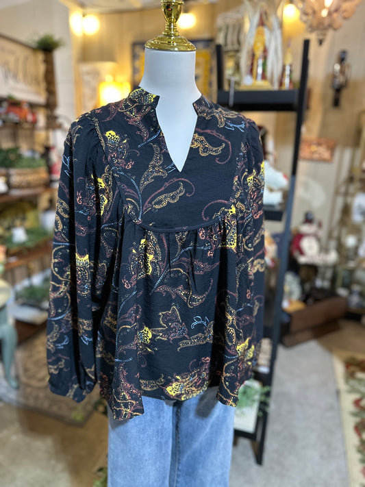 Umgee Mix Paisley Print Boho Blouse
