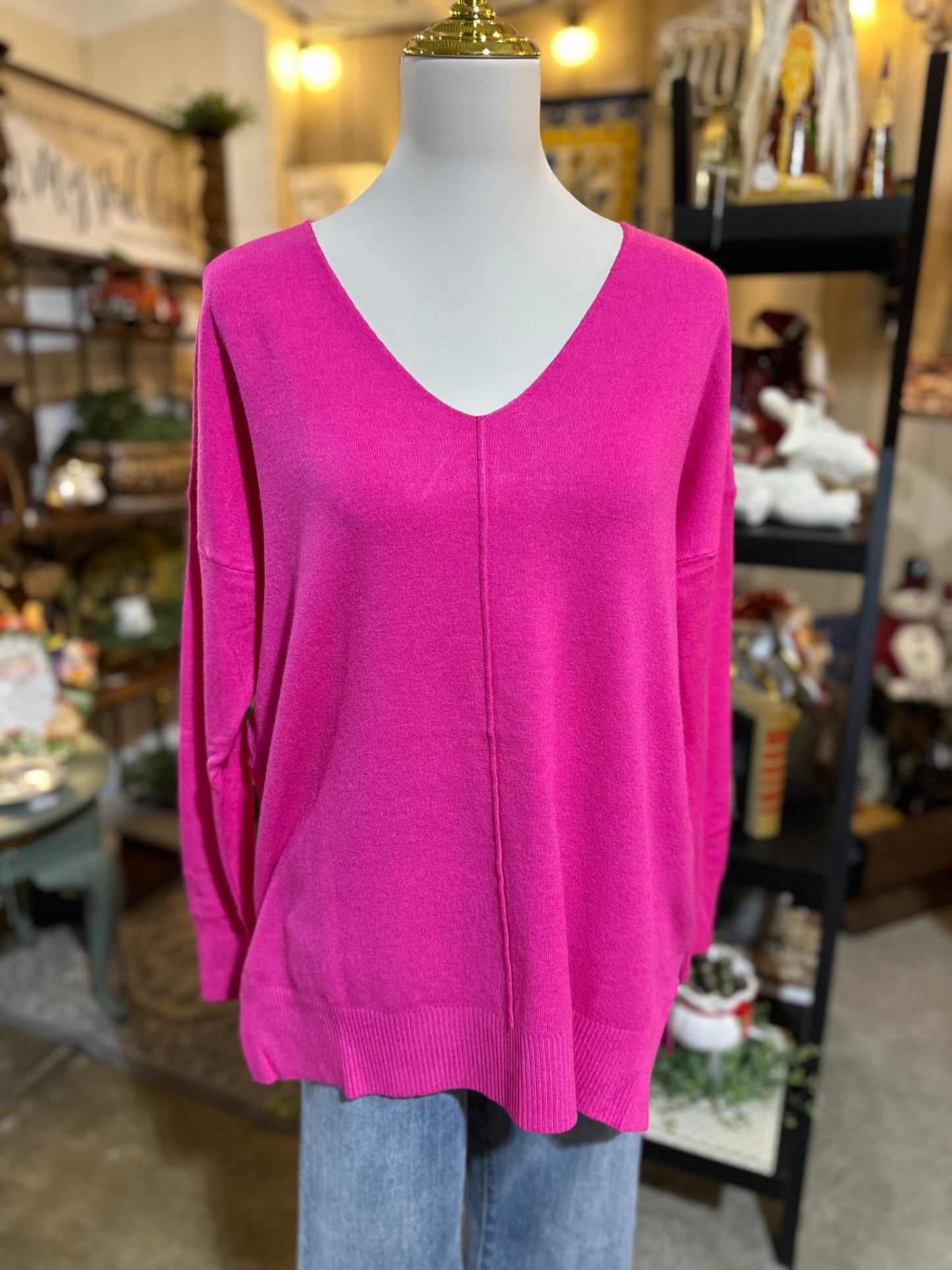Zenana Front Seam Sweater in Hot Pink