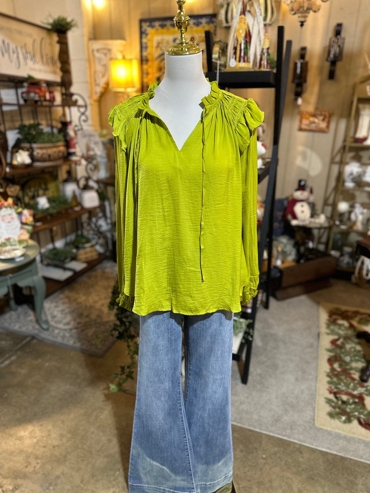 Umgee Satin Chartreuse Top