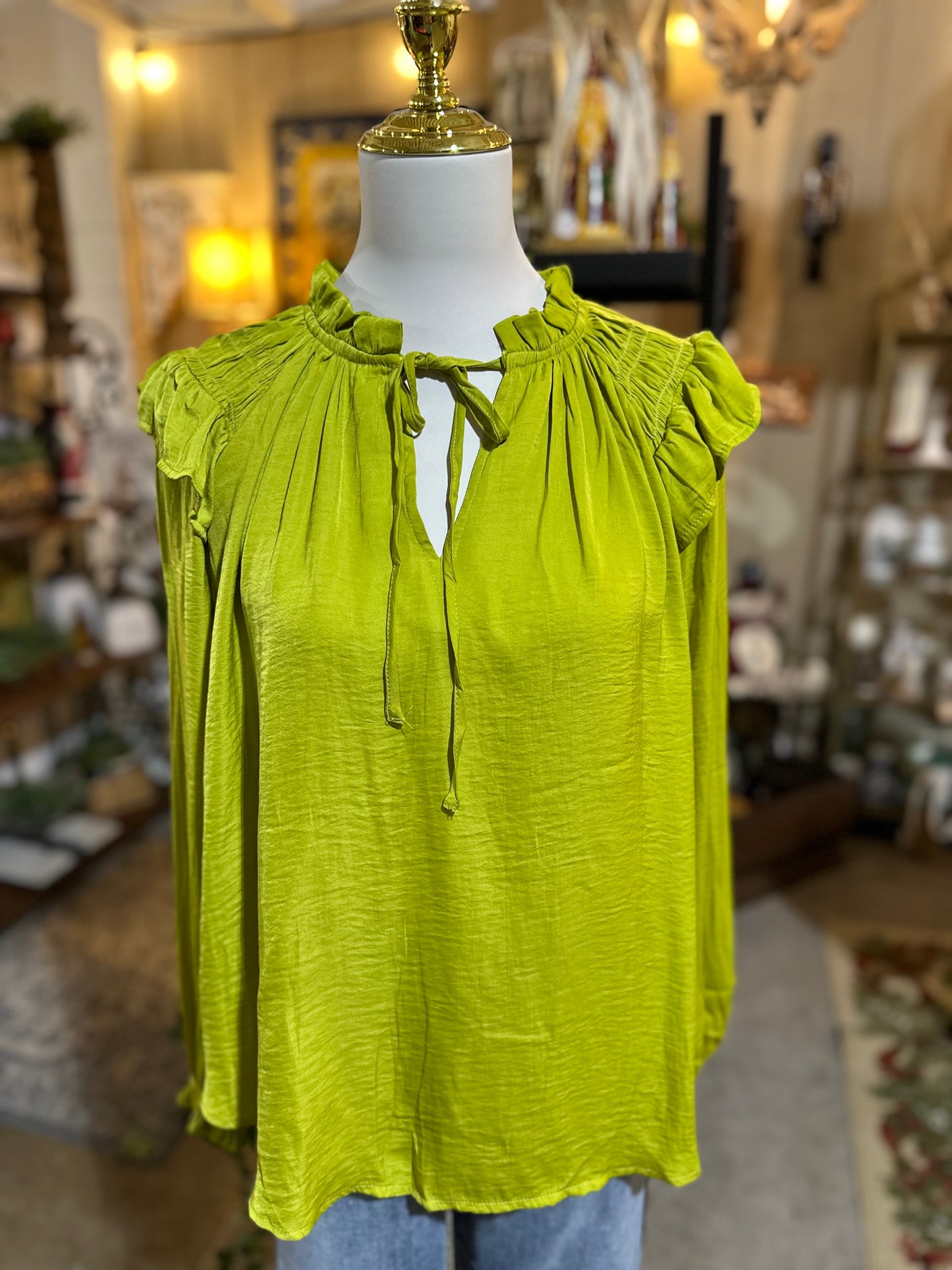 Umgee Satin Chartreuse Top