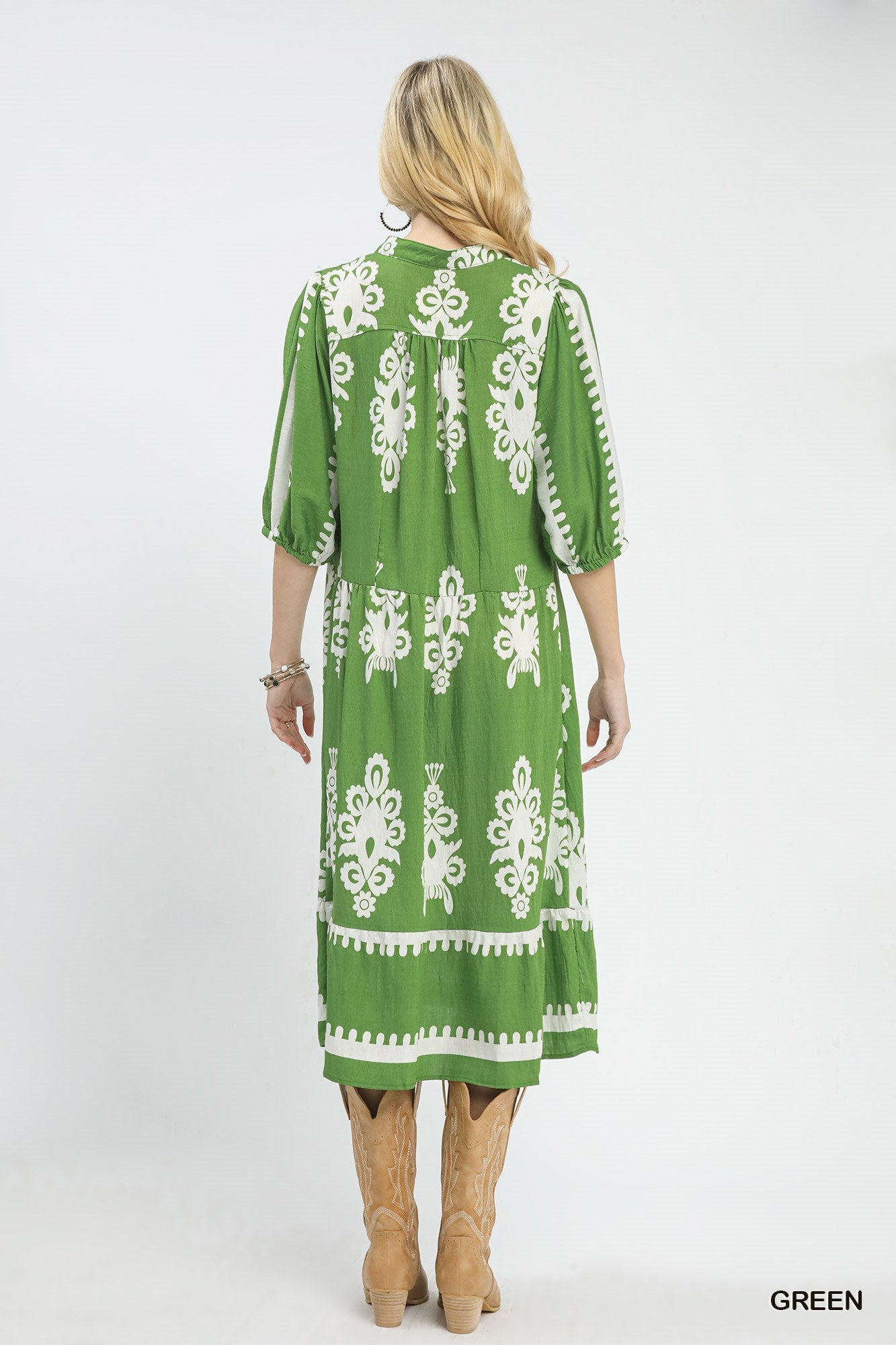 Umgee Abstract Print Midi Dress in Green