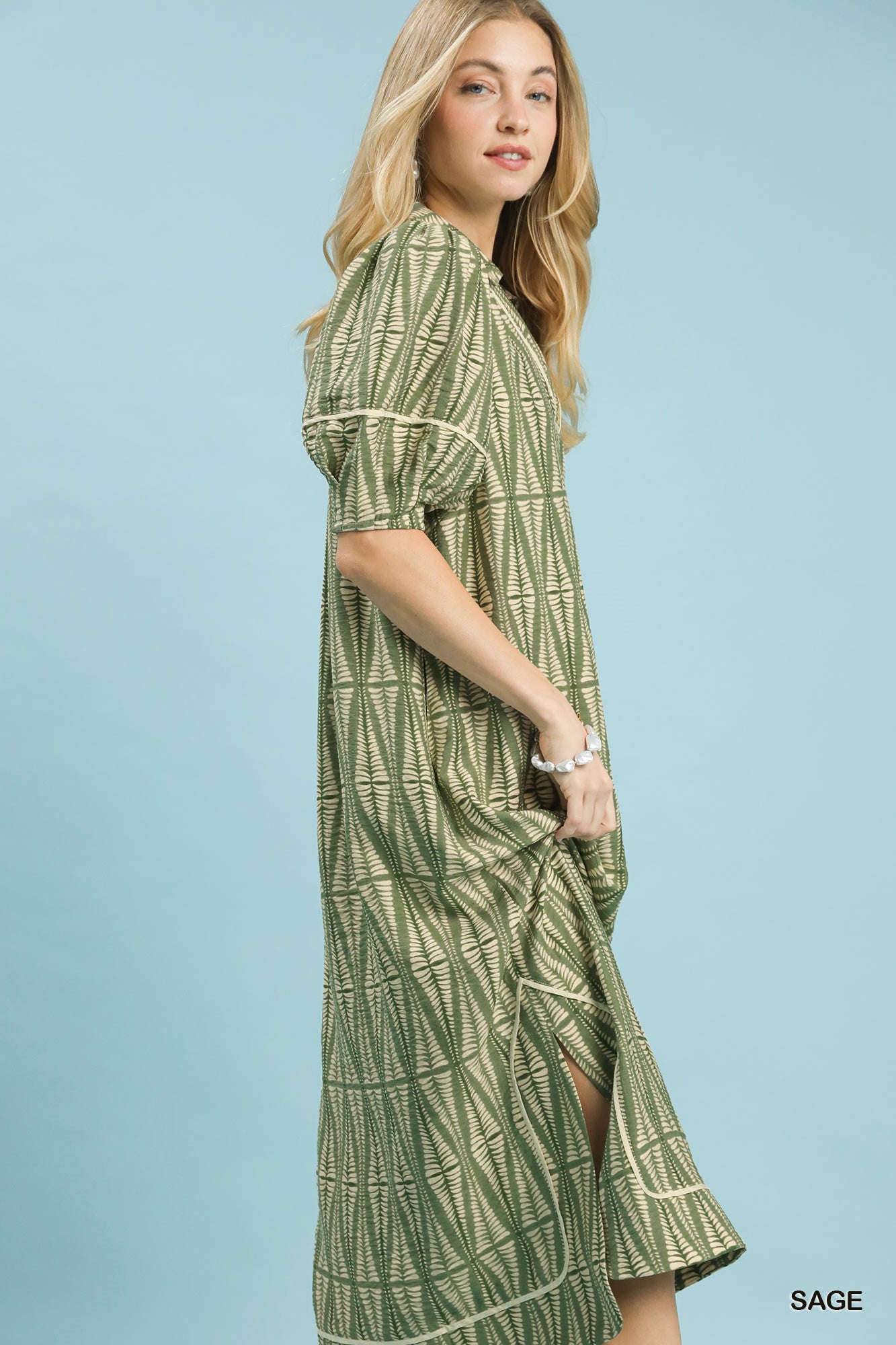 Umgee Geometric Midi Dress in Sage