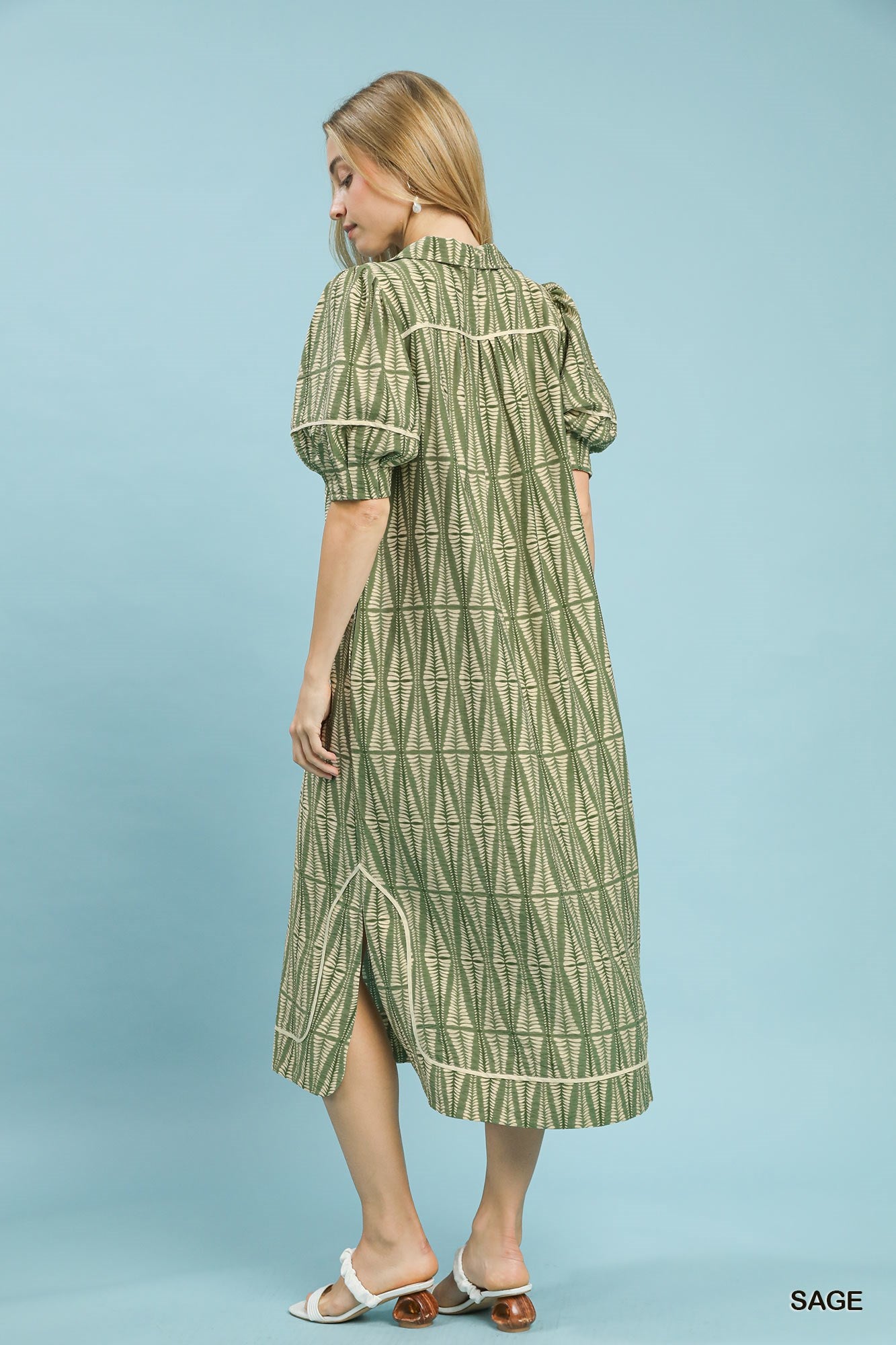 Umgee Geometric Midi Dress in Sage