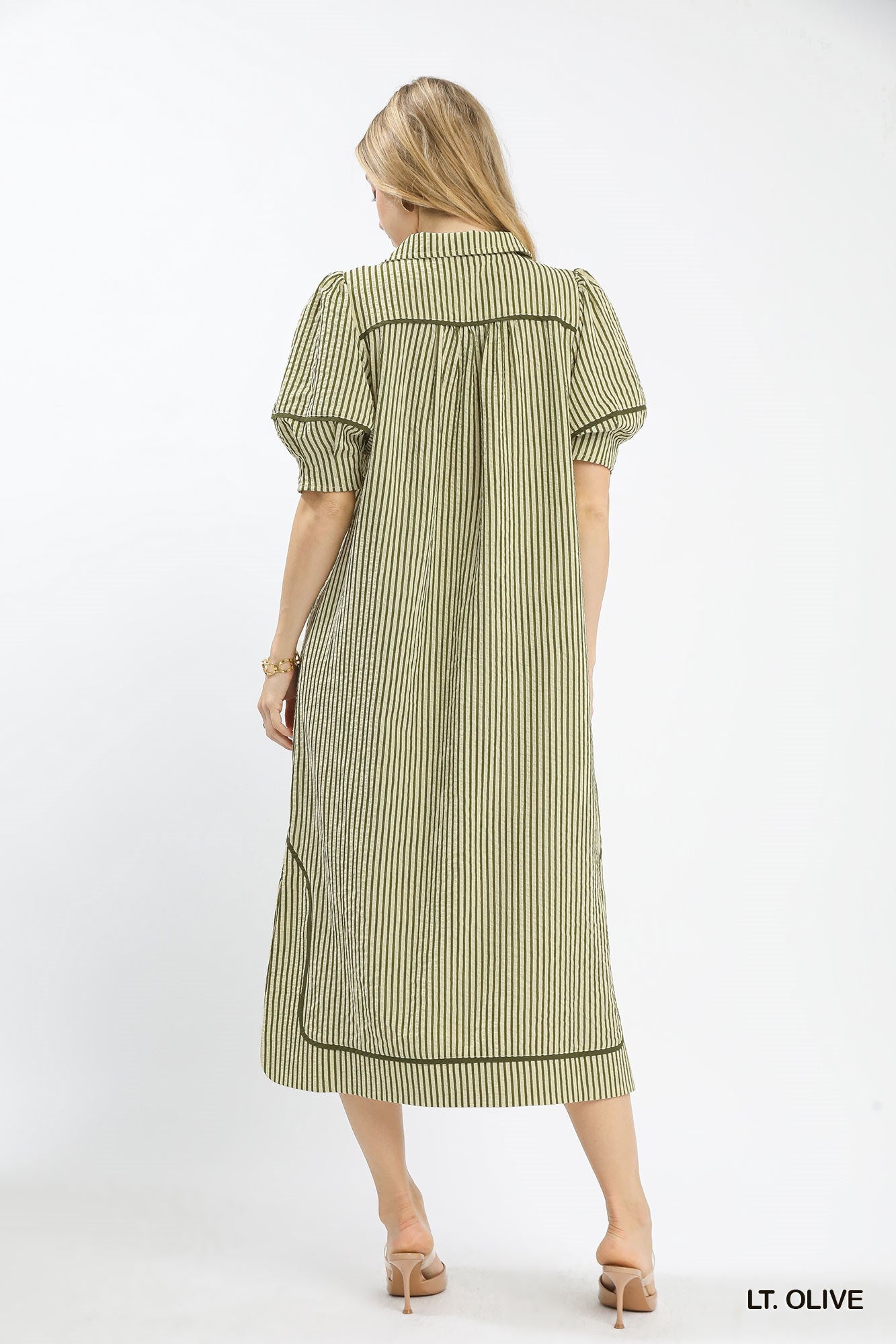 Umgee Striped Midi Dress with Puff Sleeves