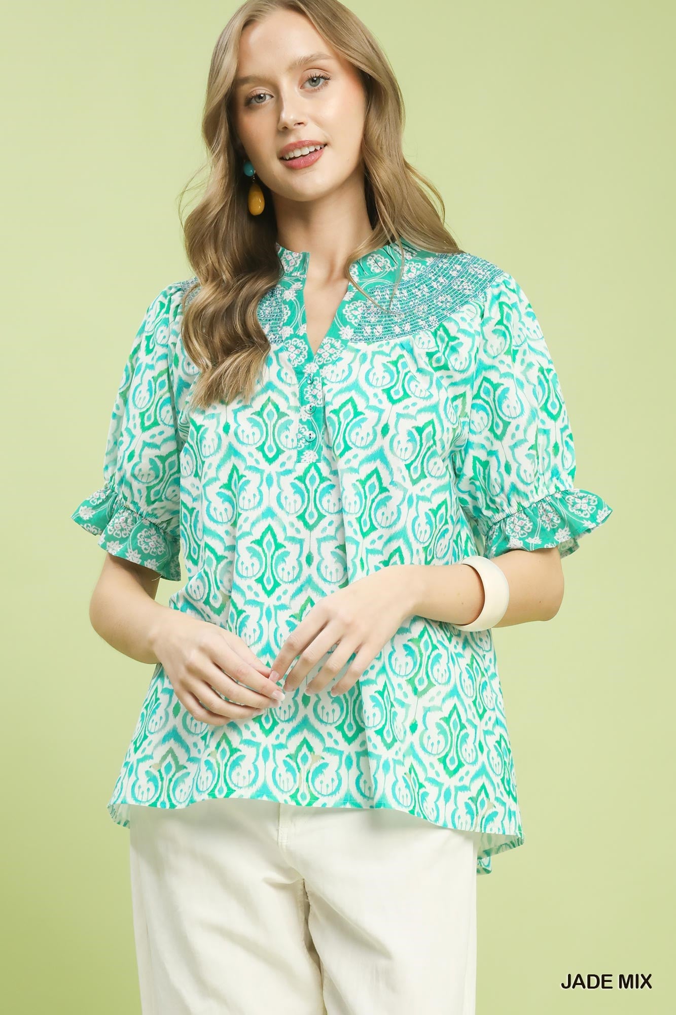 Umgee Mix Boho Top in Jade Mix