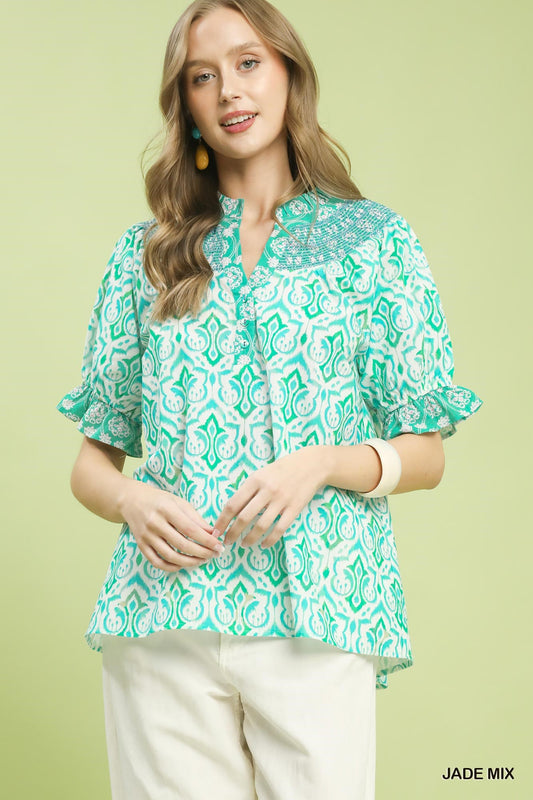 Umgee Mix Boho Top in Jade Mix