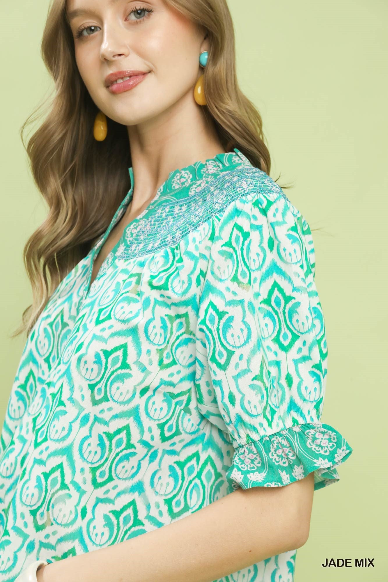 Umgee Mix Boho Top in Jade Mix