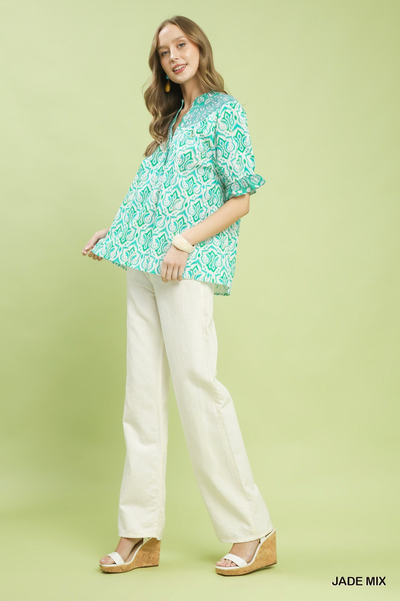 Umgee Mix Boho Top in Jade Mix