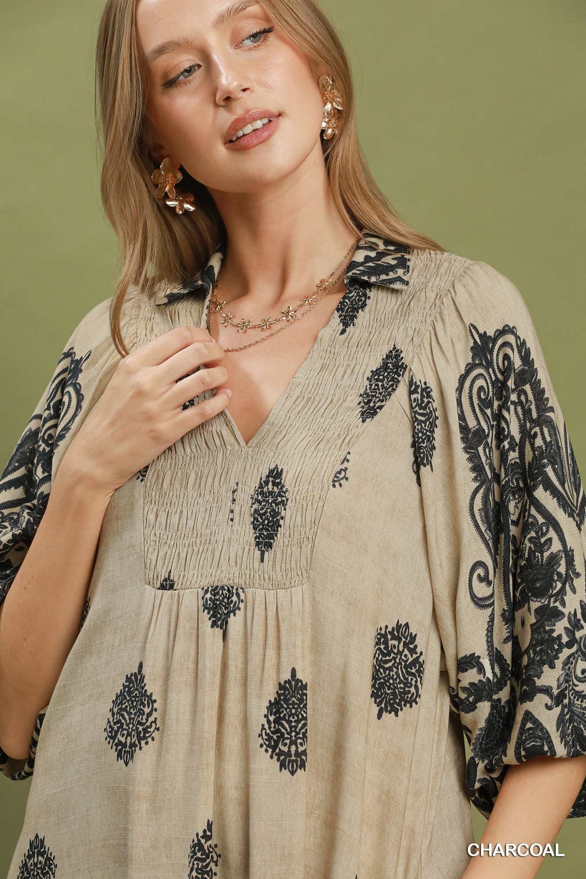 Umgee Smocked Detail Midi Dress