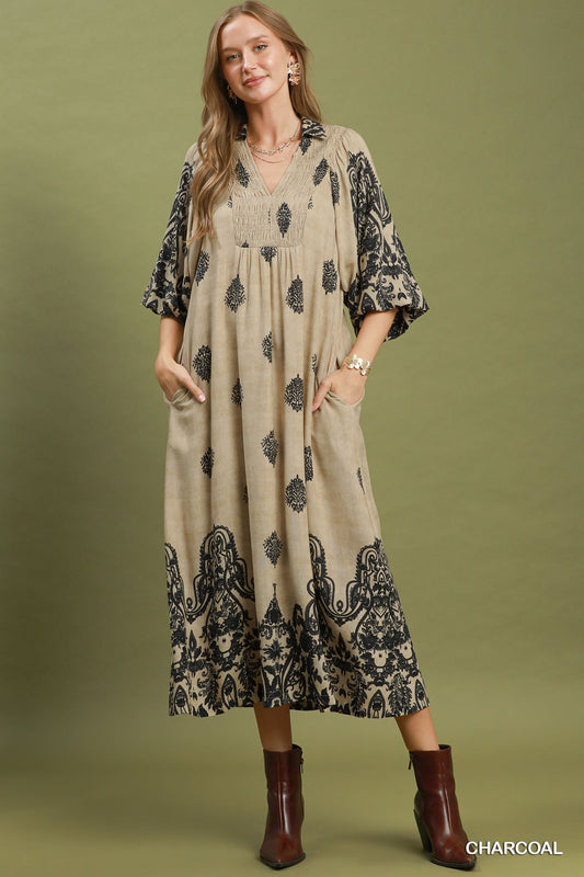 Umgee Smocked Detail Midi Dress