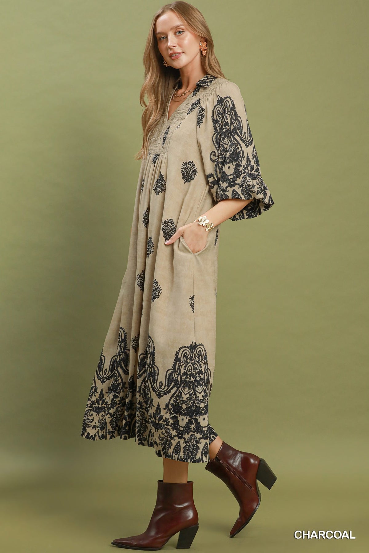 Umgee Smocked Detail Midi Dress