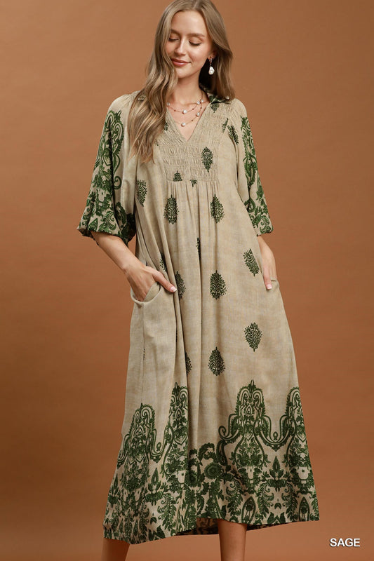 Umgee Smocked Detail Midi Dress