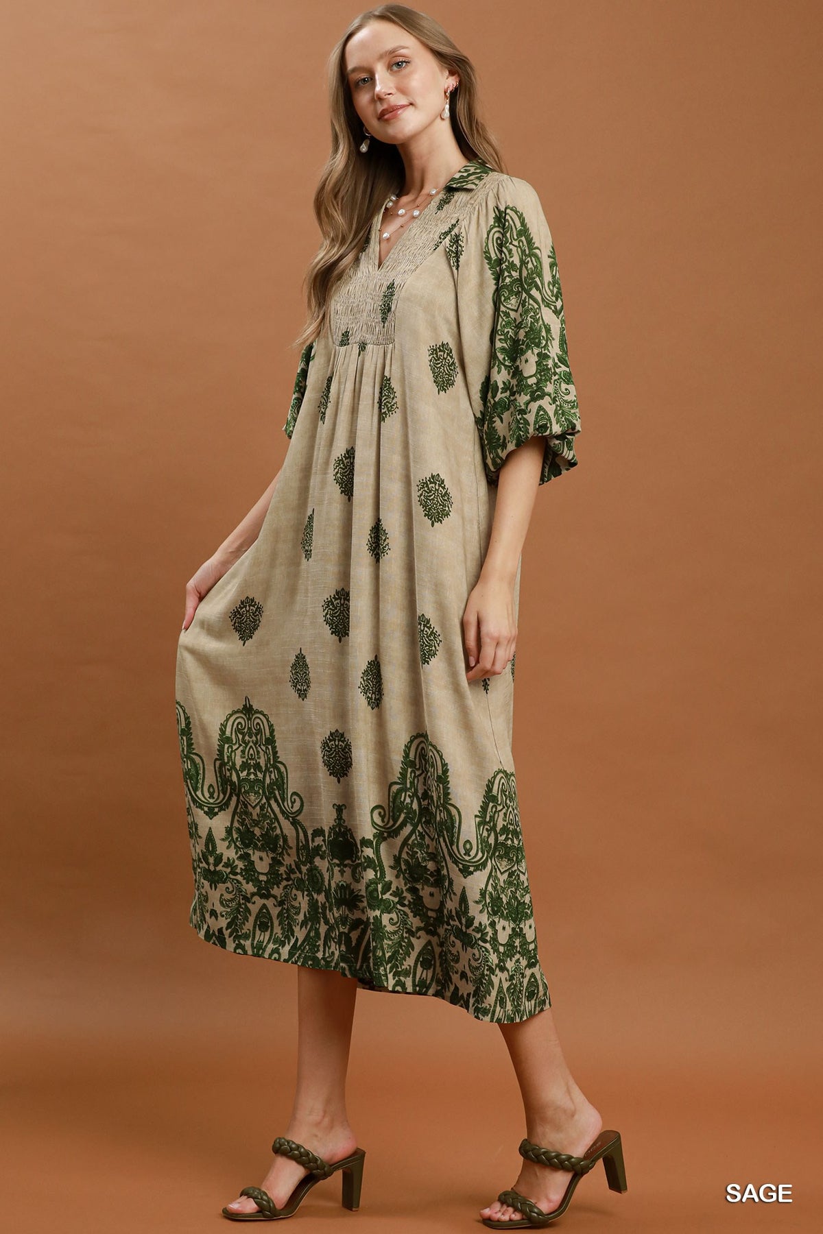 Umgee Smocked Detail Midi Dress
