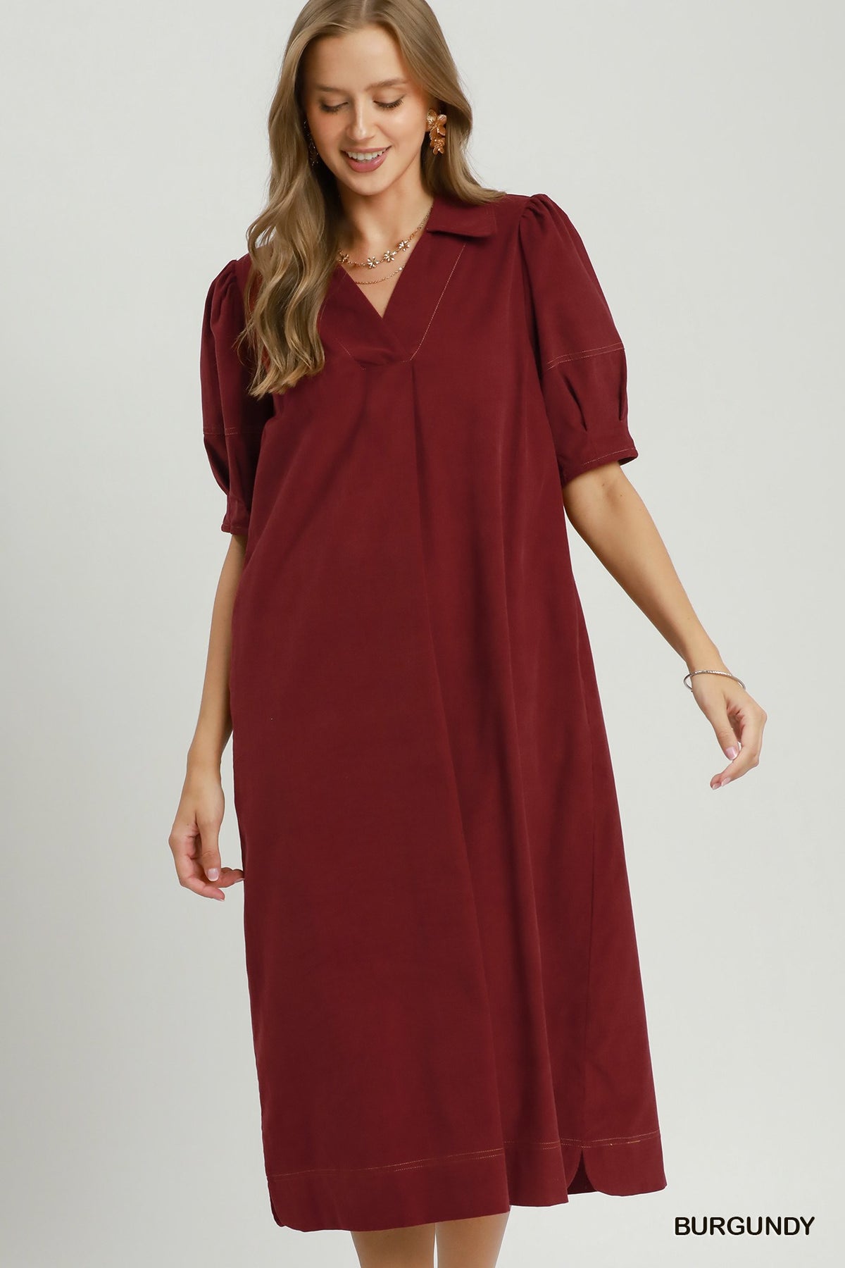 Umgee Burgundy Corduroy Midi Dress