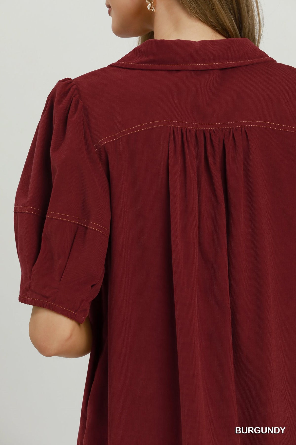 Umgee Burgundy Corduroy Midi Dress