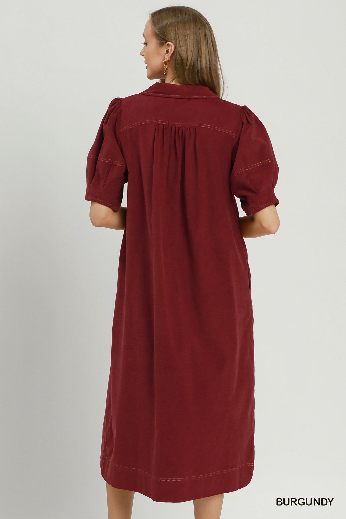 Umgee Burgundy Corduroy Midi Dress