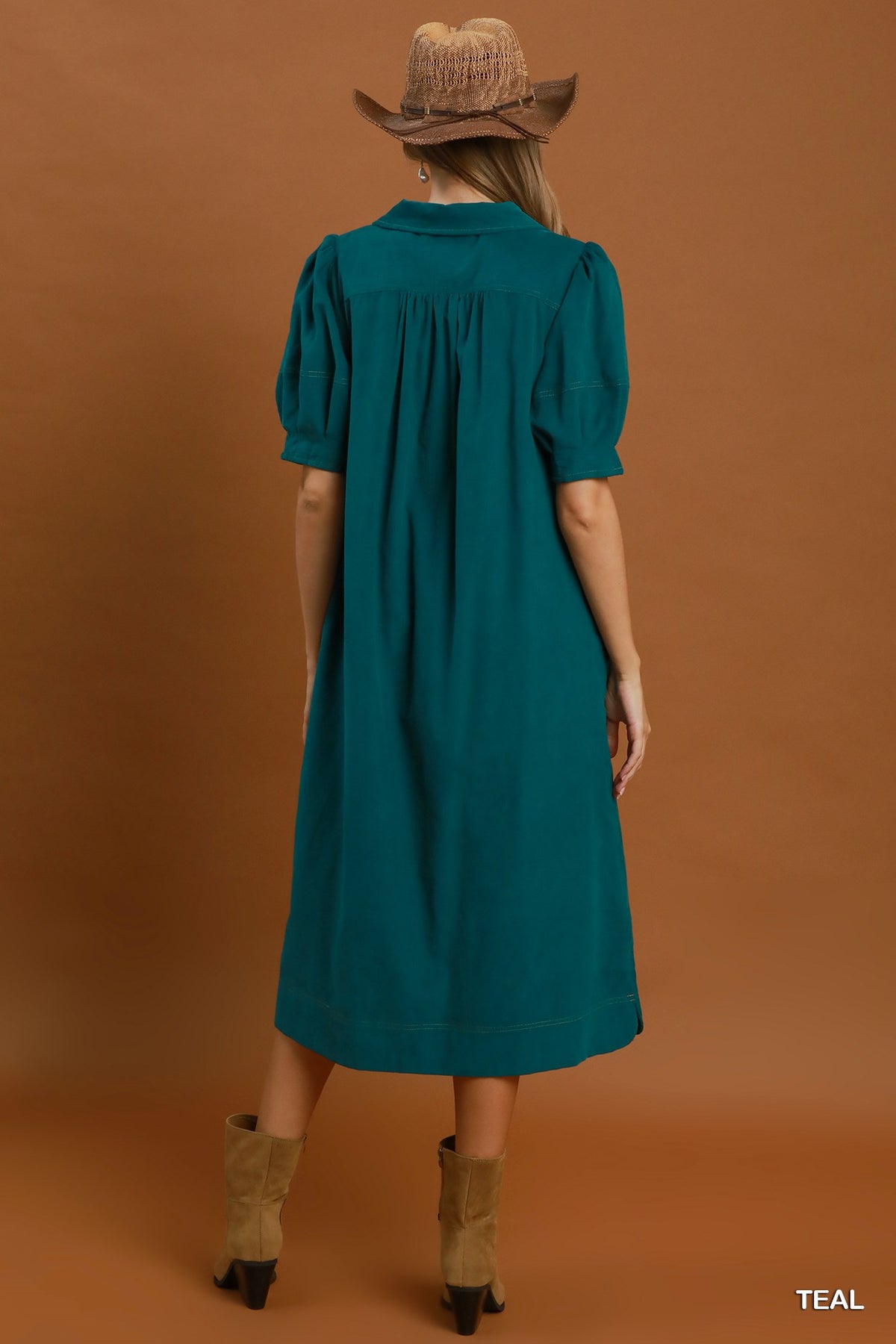 Umgee Teal Corduroy Midi Dress