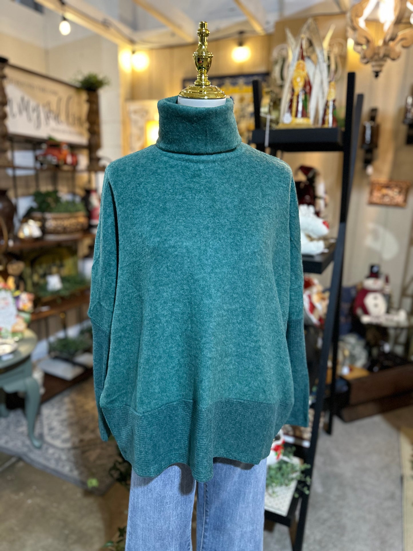 Zenana Hacci Turtleneck Sweater in Dark Green