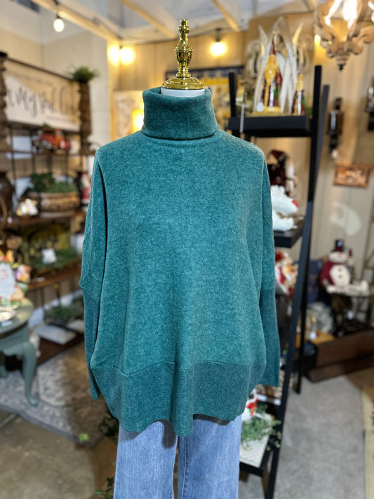 Zenana Hacci Turtleneck Sweater in Dark Green