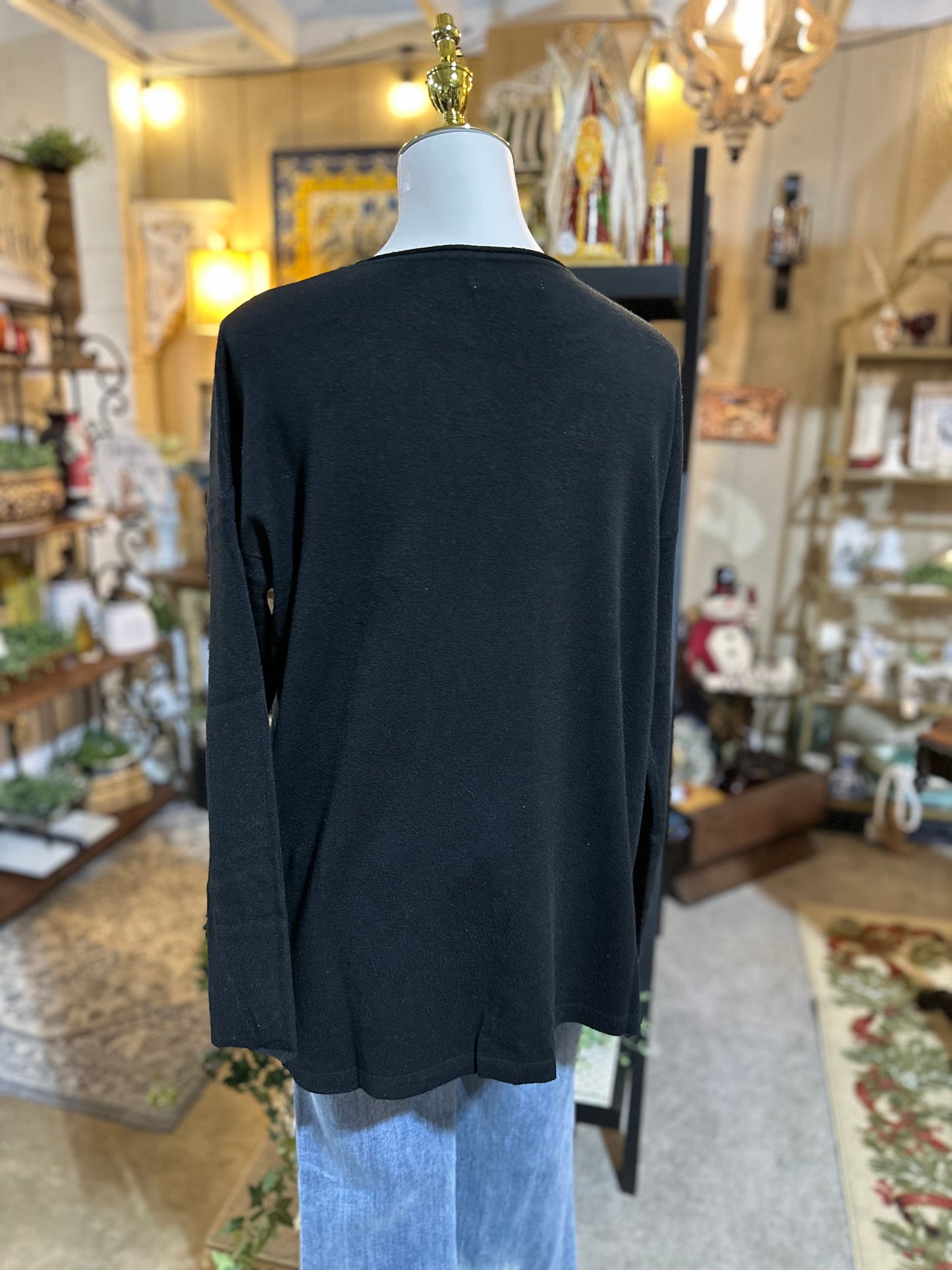 Zenana Front Pocket Sweater in Black