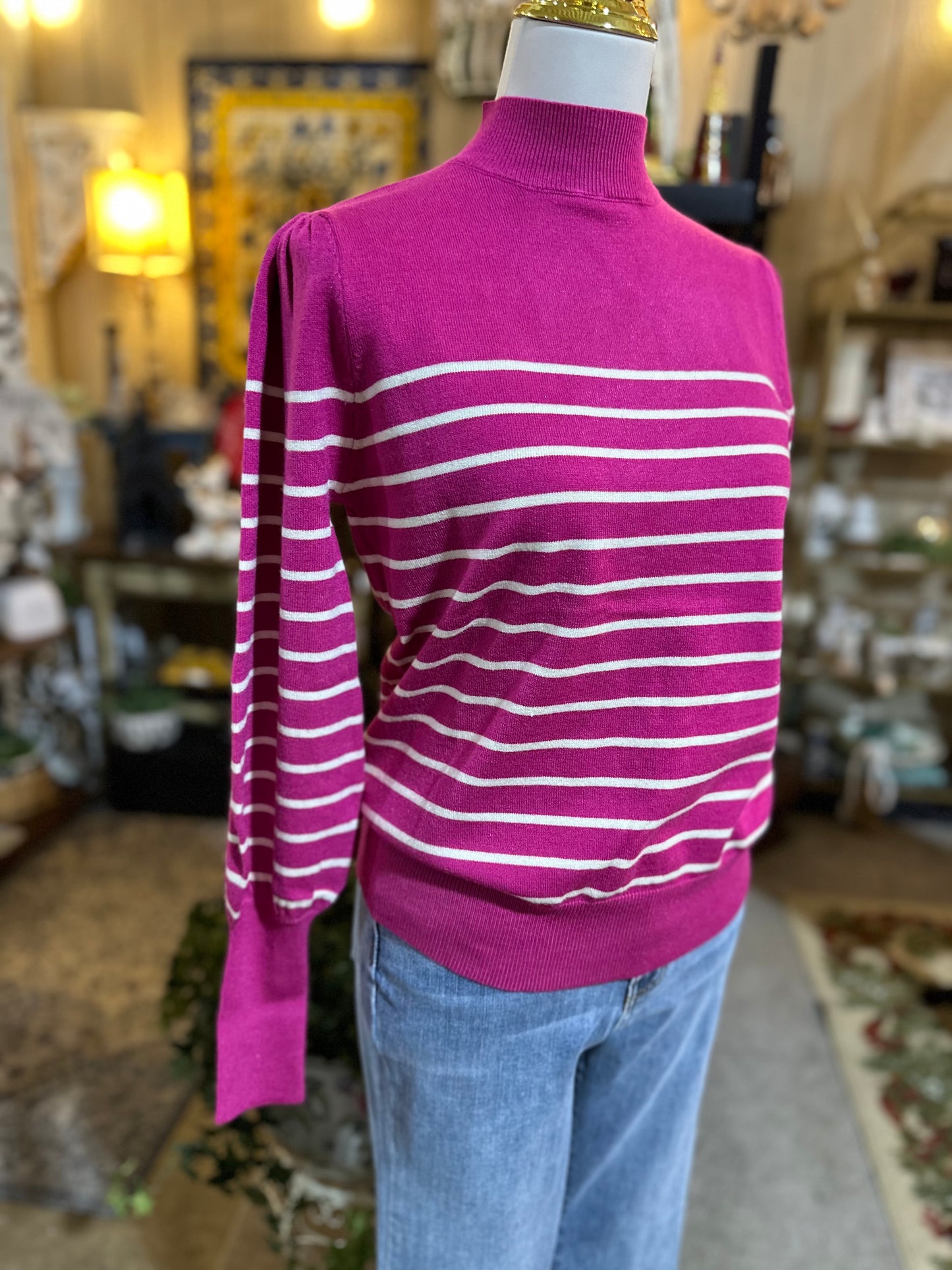 Umgee Mock Neck Sweater in Magenta