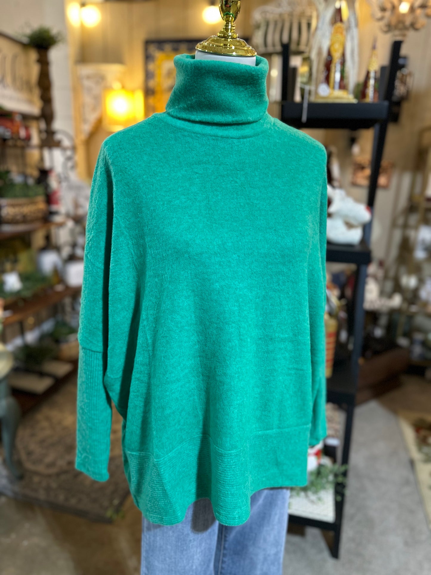 Zenana Hacci Turtleneck Sweater in Kelly Green