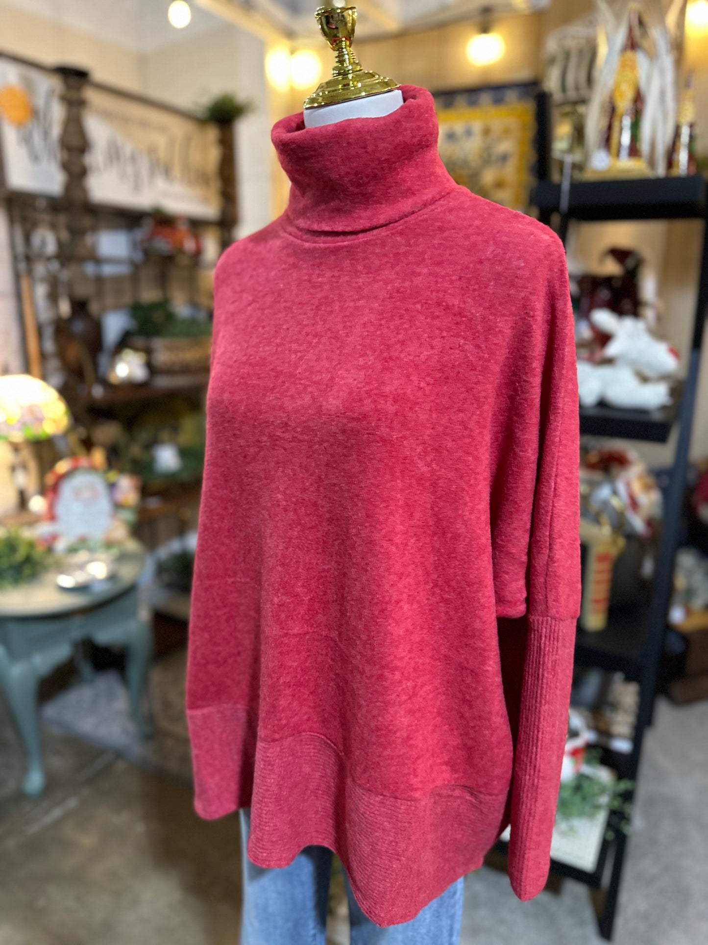 Zenana Hacci Turtleneck Sweater in Dark Red