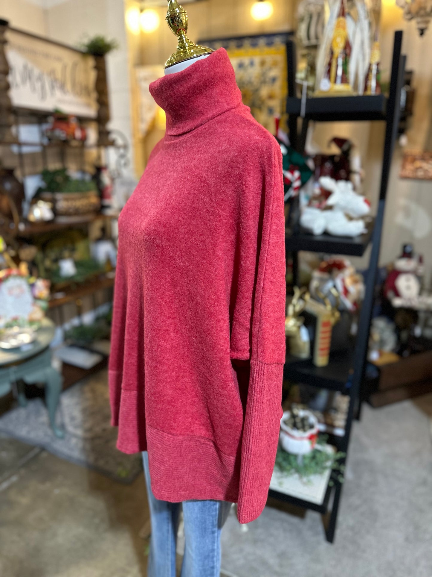 Zenana Hacci Turtleneck Sweater in Dark Red