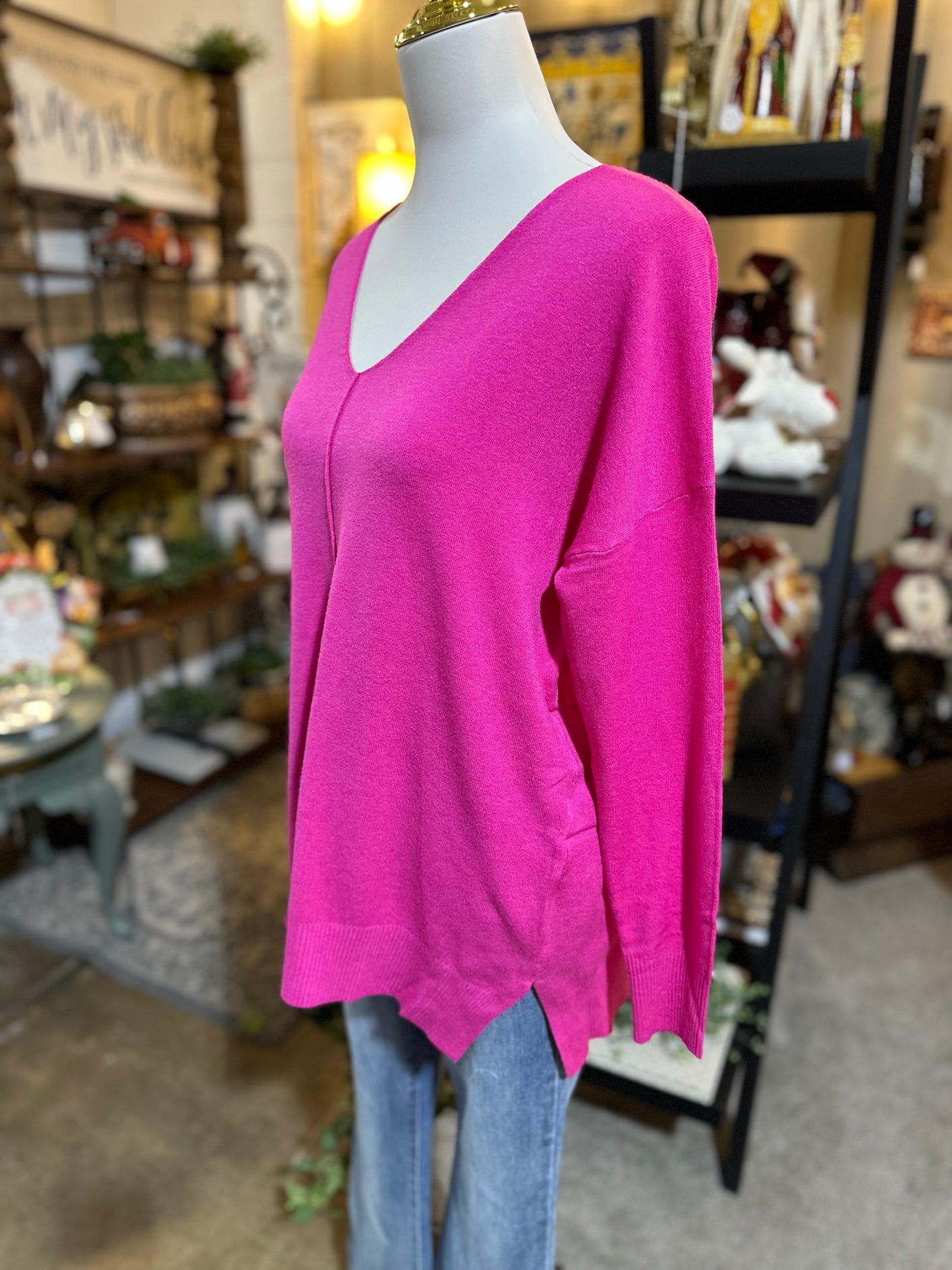 Zenana Front Seam Sweater in Hot Pink