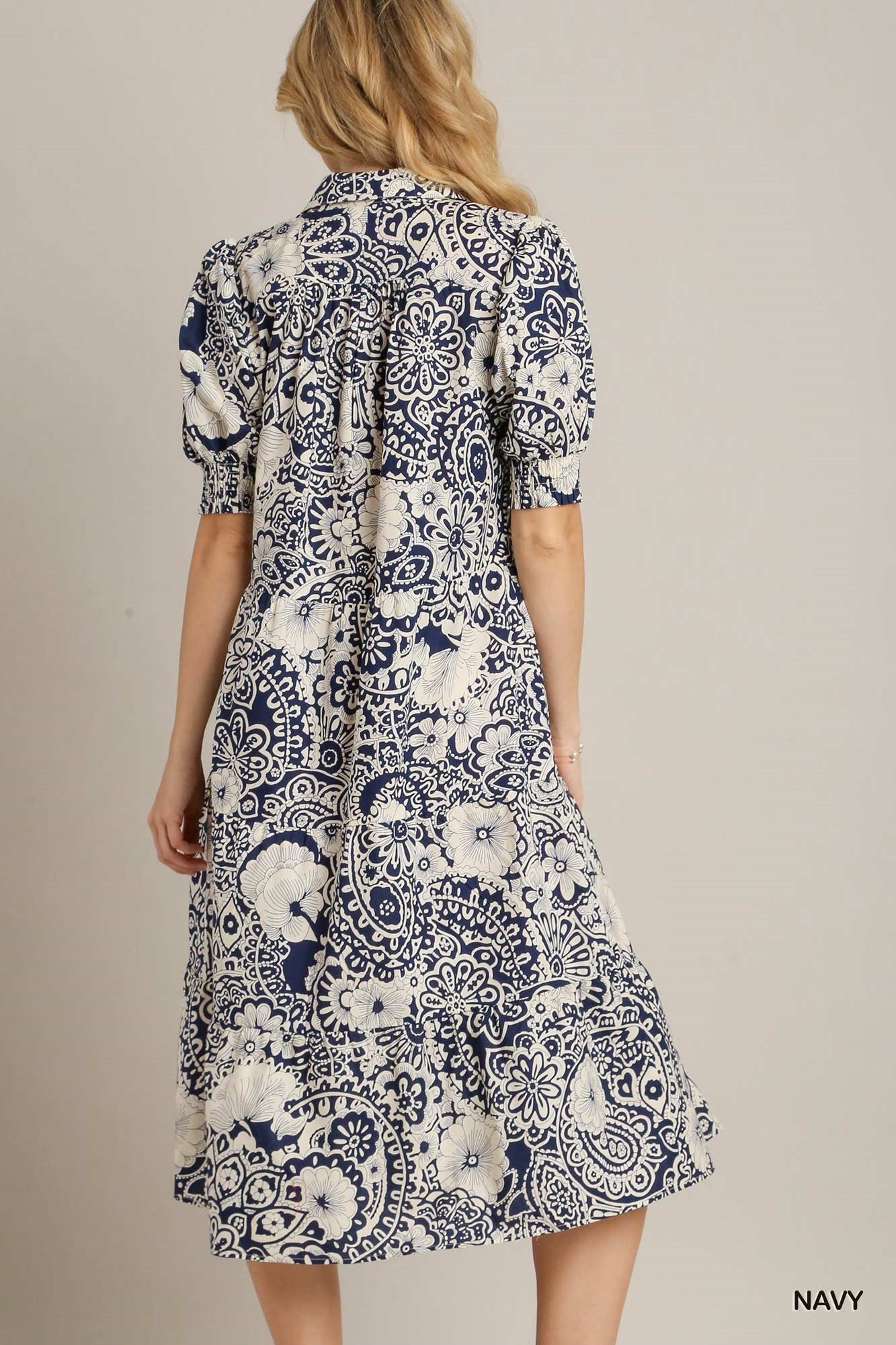 Umgee Paisley Dress in Navy