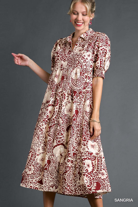 Umgee Paisley Dress in Sangria