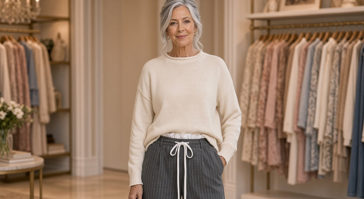 Jodifl Paperbag-Waist Pinstripe Wide-Leg Pants – Gray
