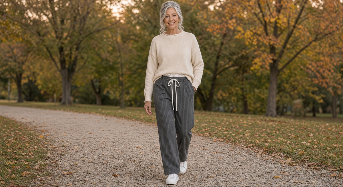 Jodifl Paperbag-Waist Pinstripe Wide-Leg Pants – Gray