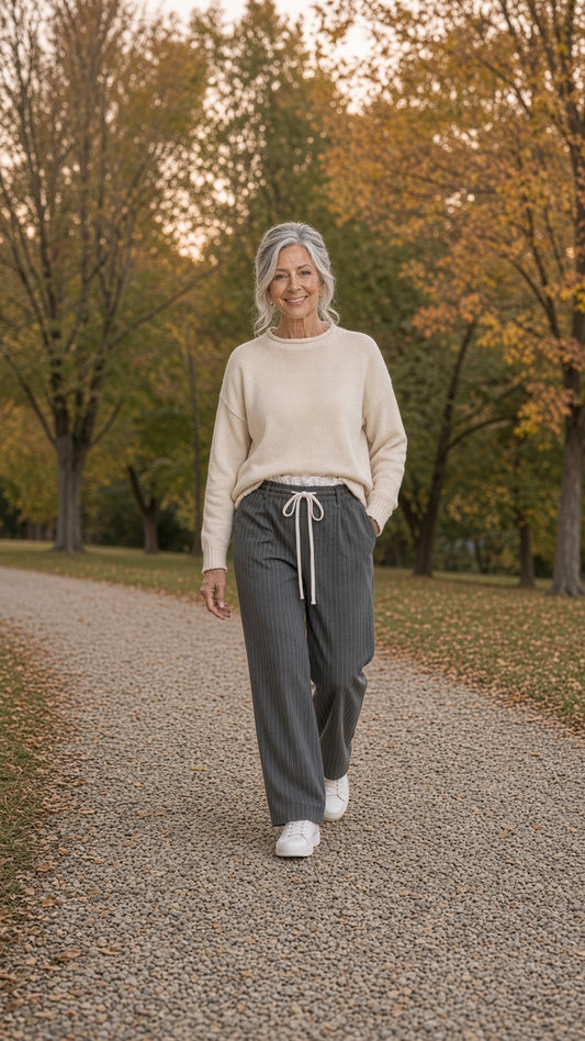 Jodifl Paperbag-Waist Pinstripe Wide-Leg Pants – Gray
