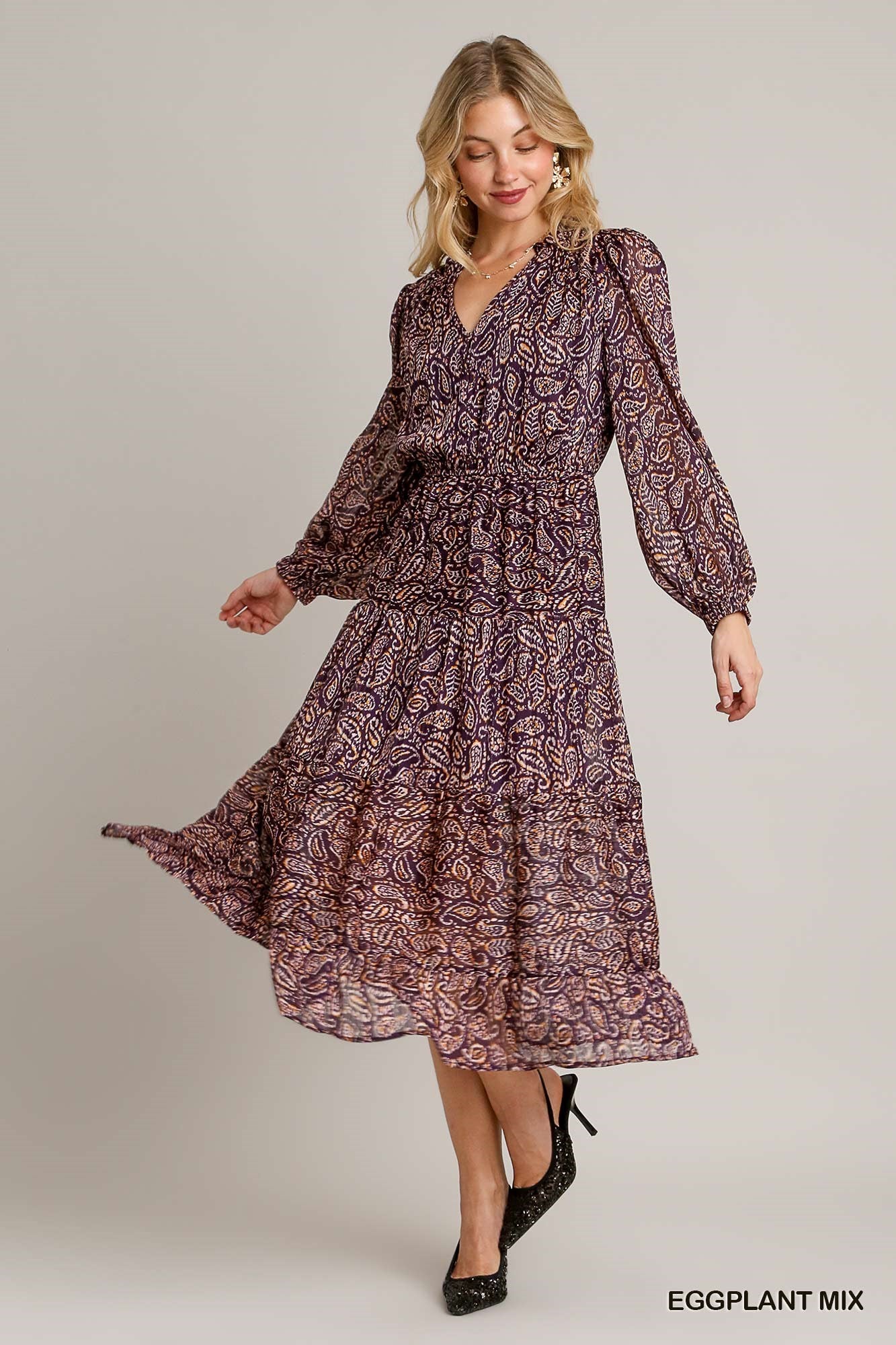 Umgee Lurex Dress in Eggplant Mix