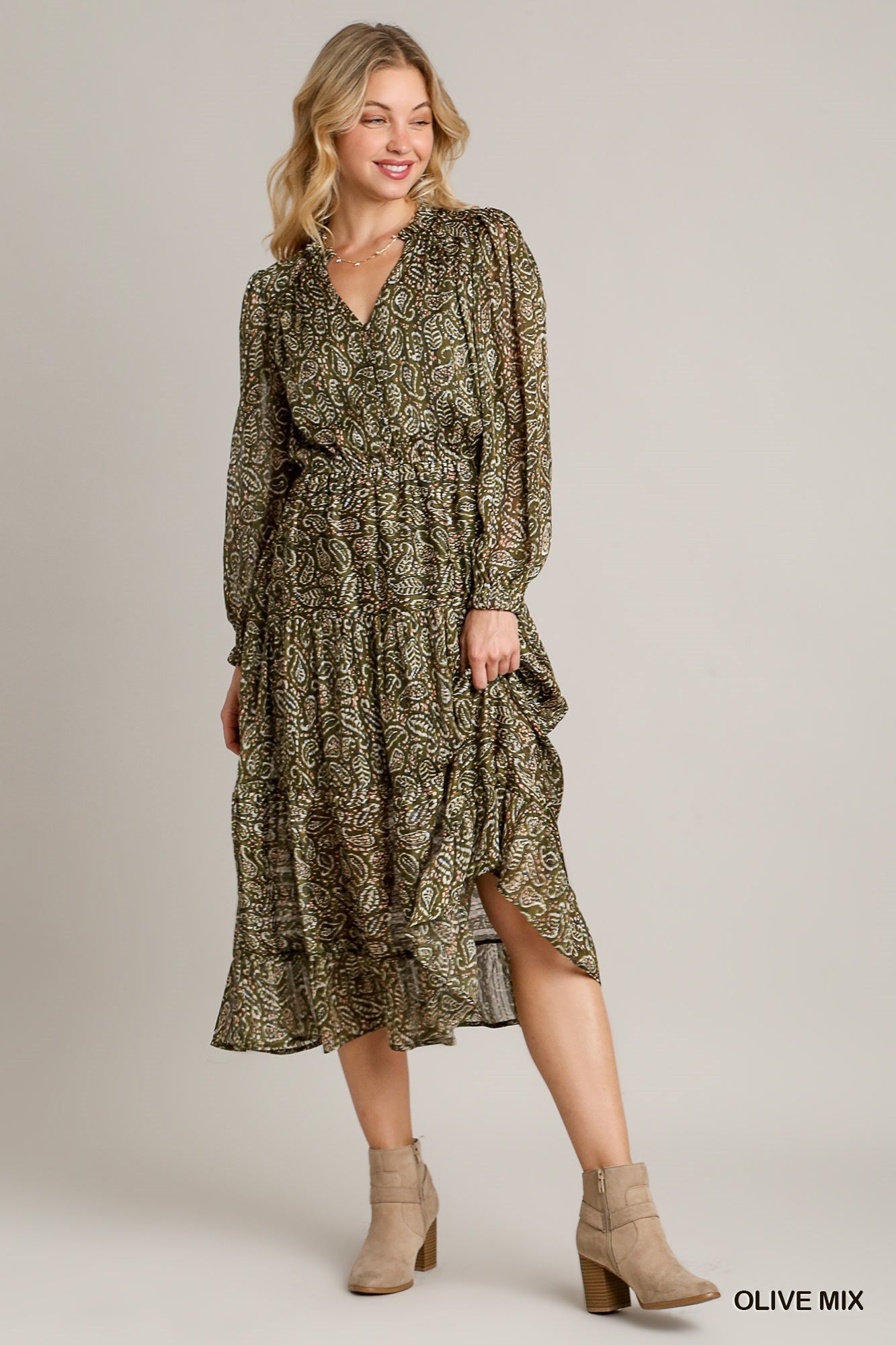 Umgee Lurex Dress in Olive Mix