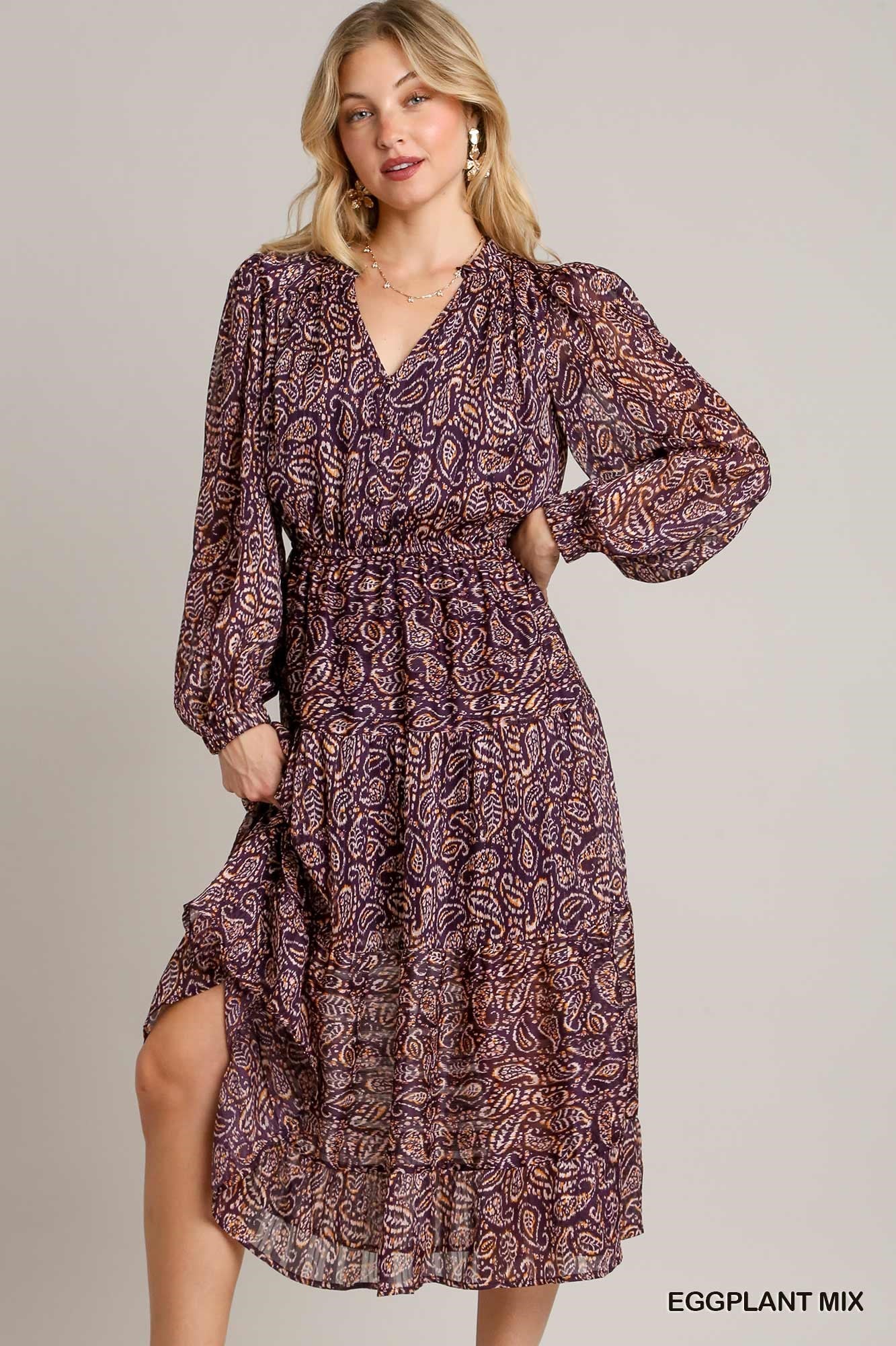 Umgee Lurex Dress in Eggplant Mix