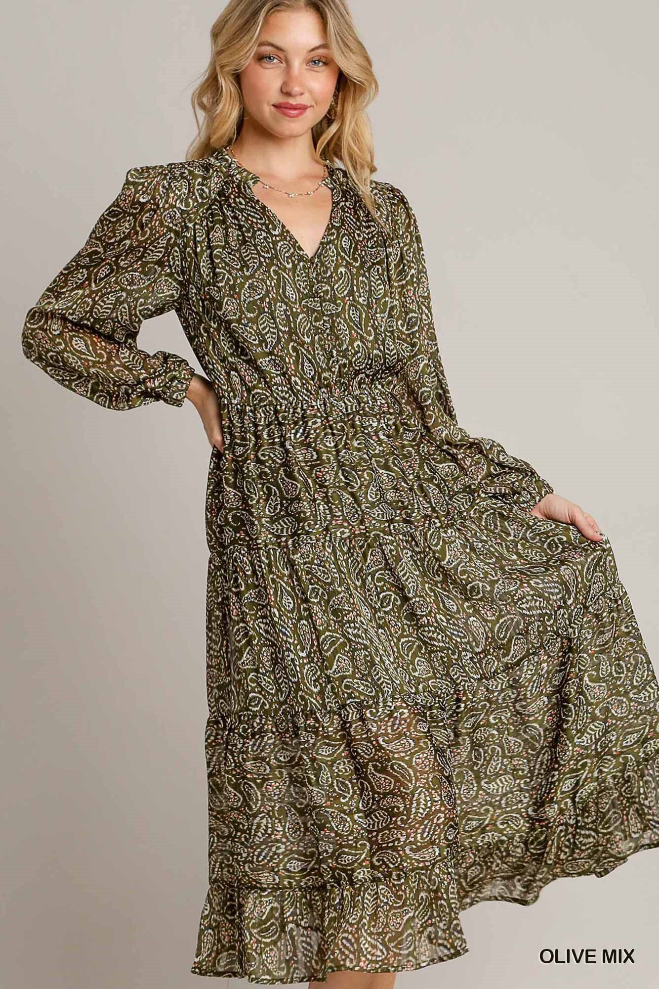 Umgee Lurex Dress in Olive Mix