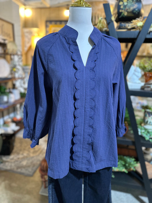 Umgee Scallop Top in Navy