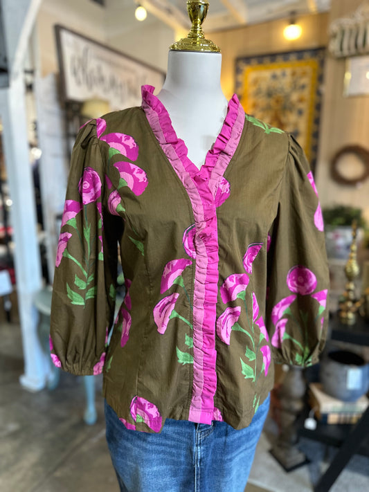 Umgee Floral Ruffle Top