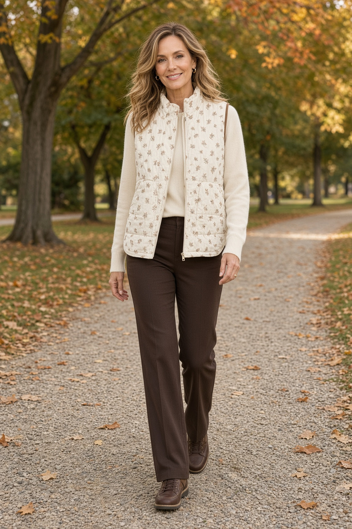 Blu Pepper Ditsy Floral Quilted Zip-Front Vest – Cream