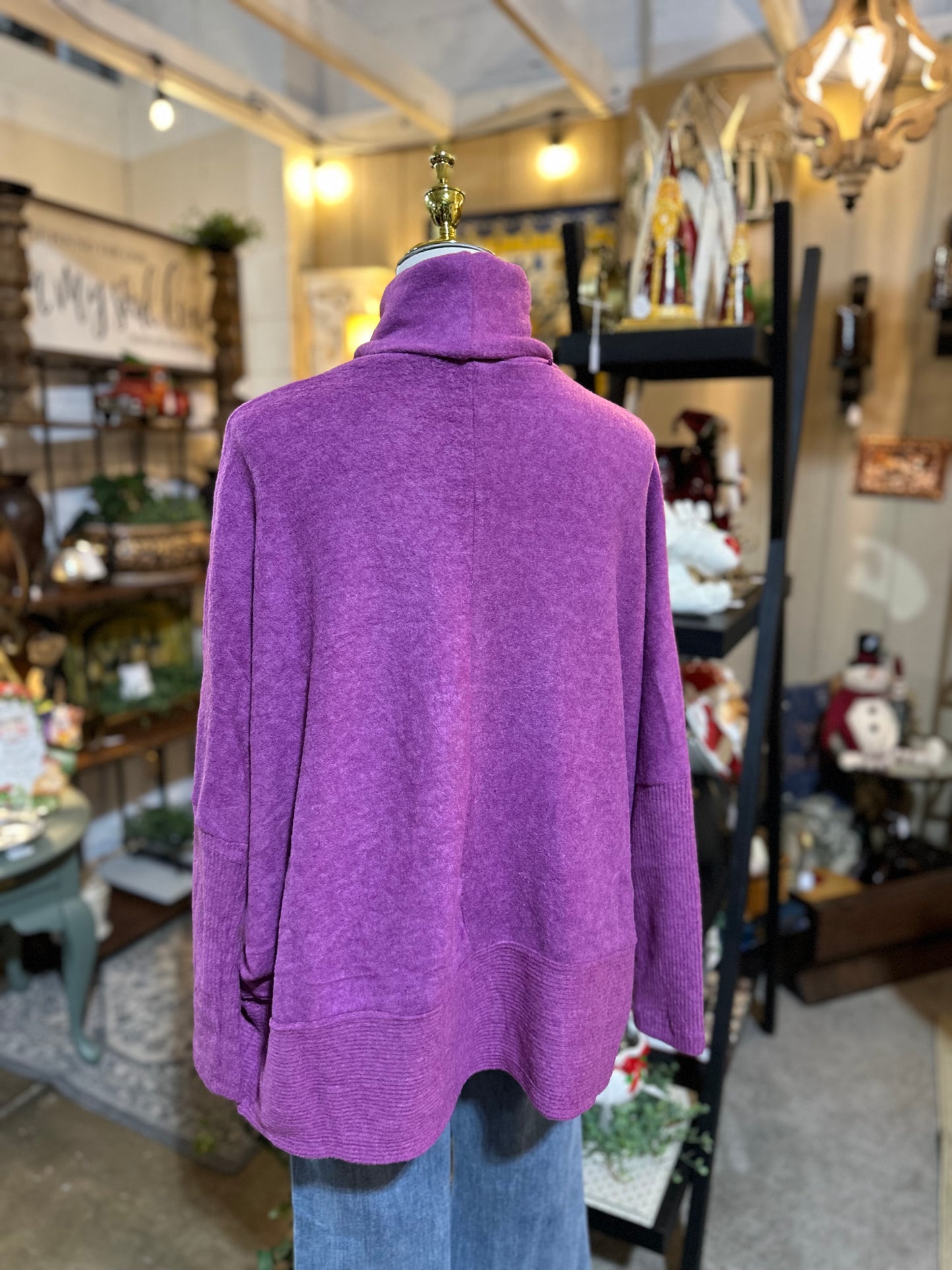 Zenana Hacci Turtleneck Sweater in Light Plum