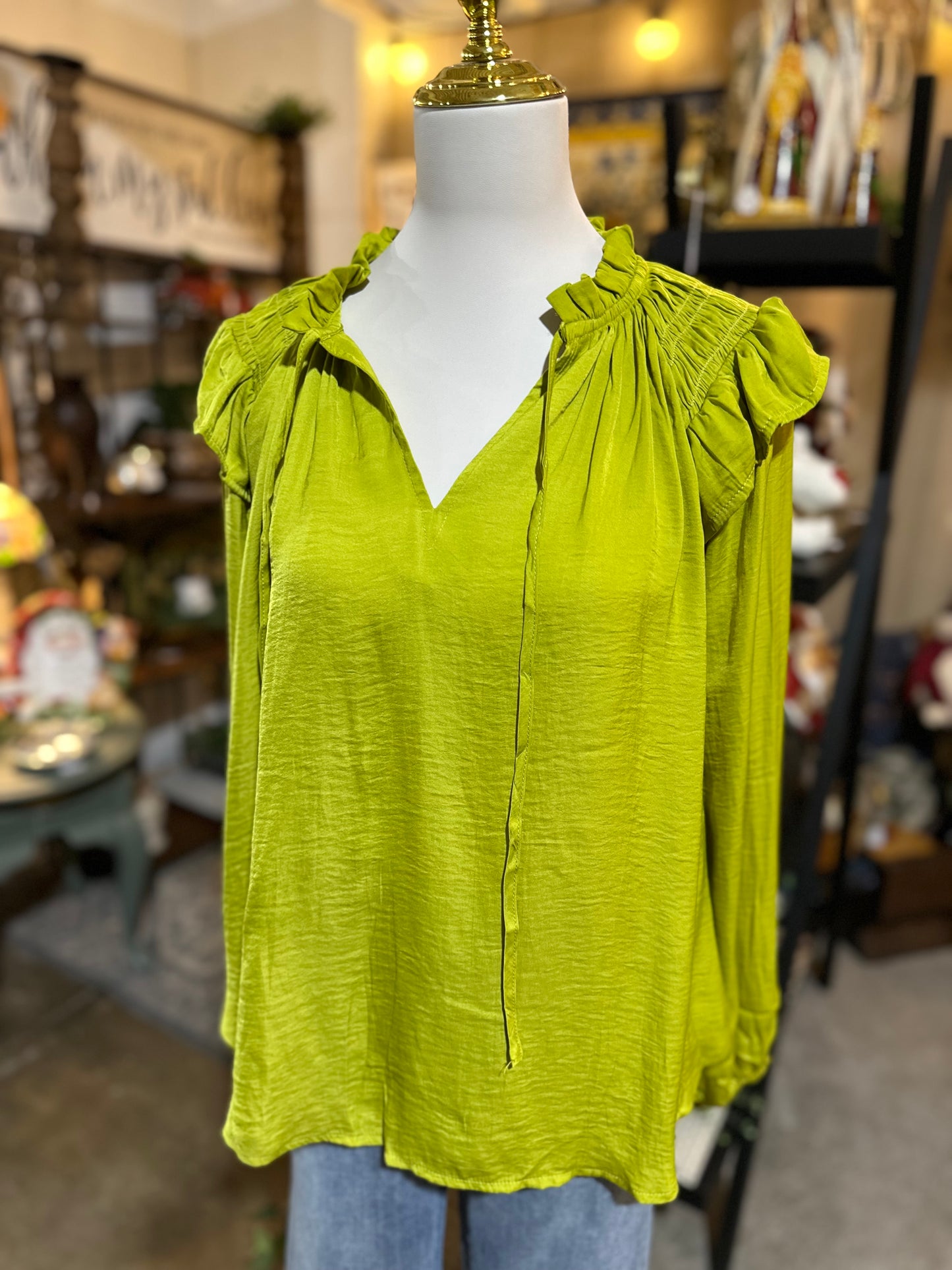 Umgee Satin Chartreuse Top