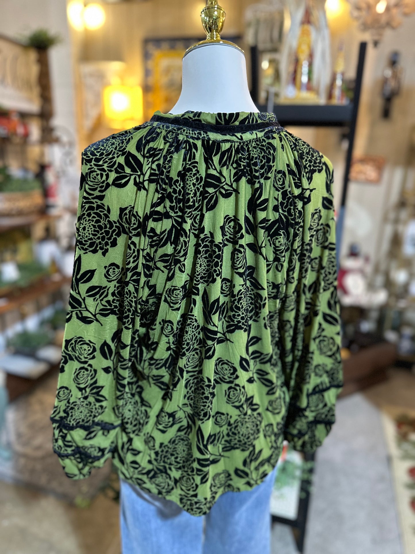 Umgee Floral Burnout Top in Olive