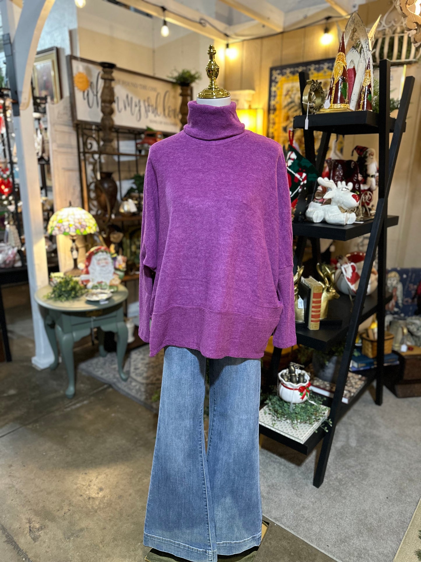Zenana Hacci Turtleneck Sweater in Light Plum