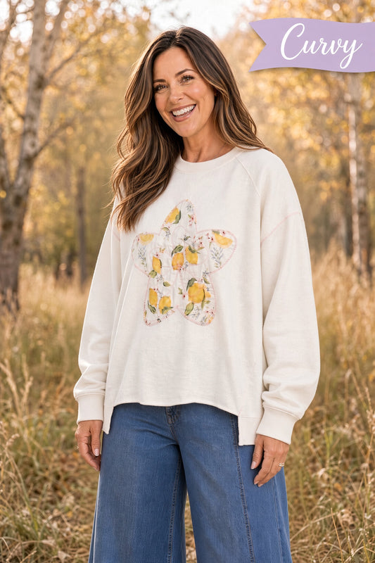 Easel Plus Star-Patch Mineral-Washed Terry Pullover – Ivory
