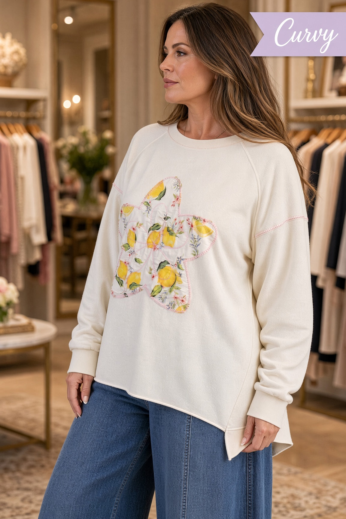 Easel Plus Star-Patch Mineral-Washed Terry Pullover – Ivory